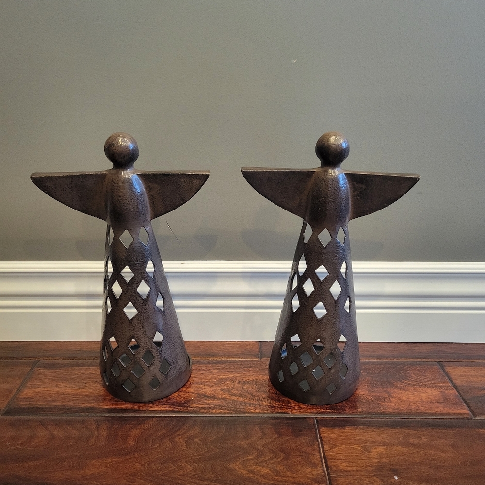 Metal angel candle holders